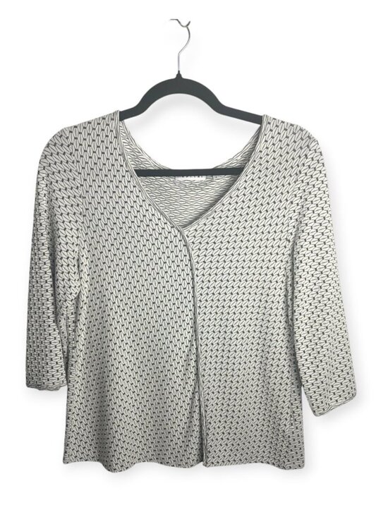 Habitat Tops - Habitat Size S Blouse Top Geometric Textured V Neck White Black Stretch Casual